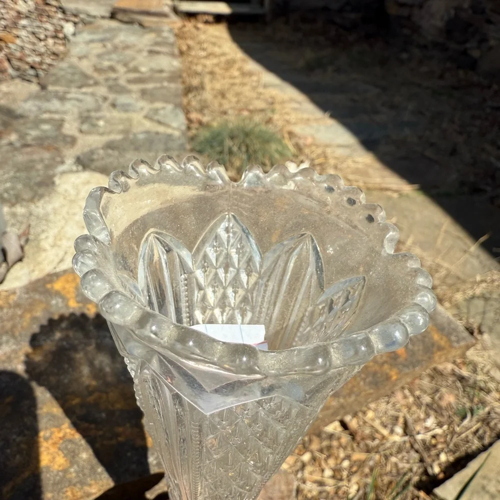 Vintage Art Nouveau Style Glass Trumpet Vase‎ Metal Figural Base